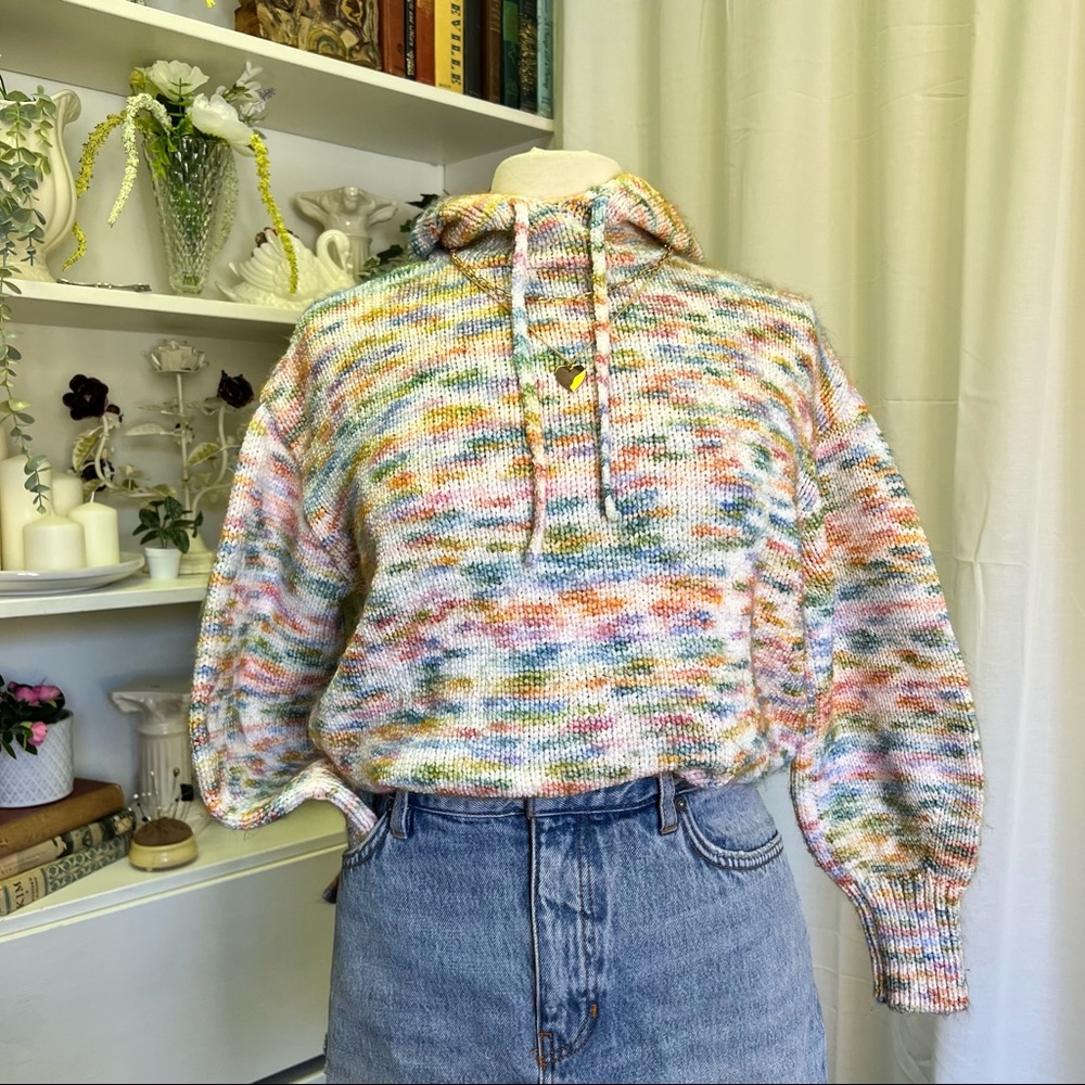 Lou & Grey Space Dye Hoodie Sweater Cream and Rainbow